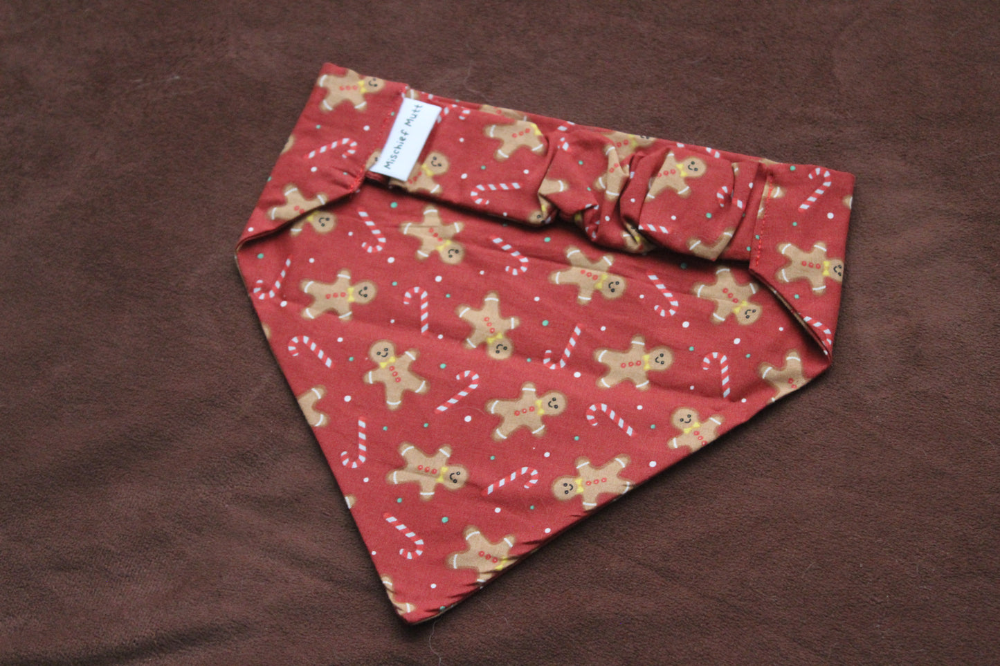 Red Gingerbread Cookie Scrunchie Dog Bandana