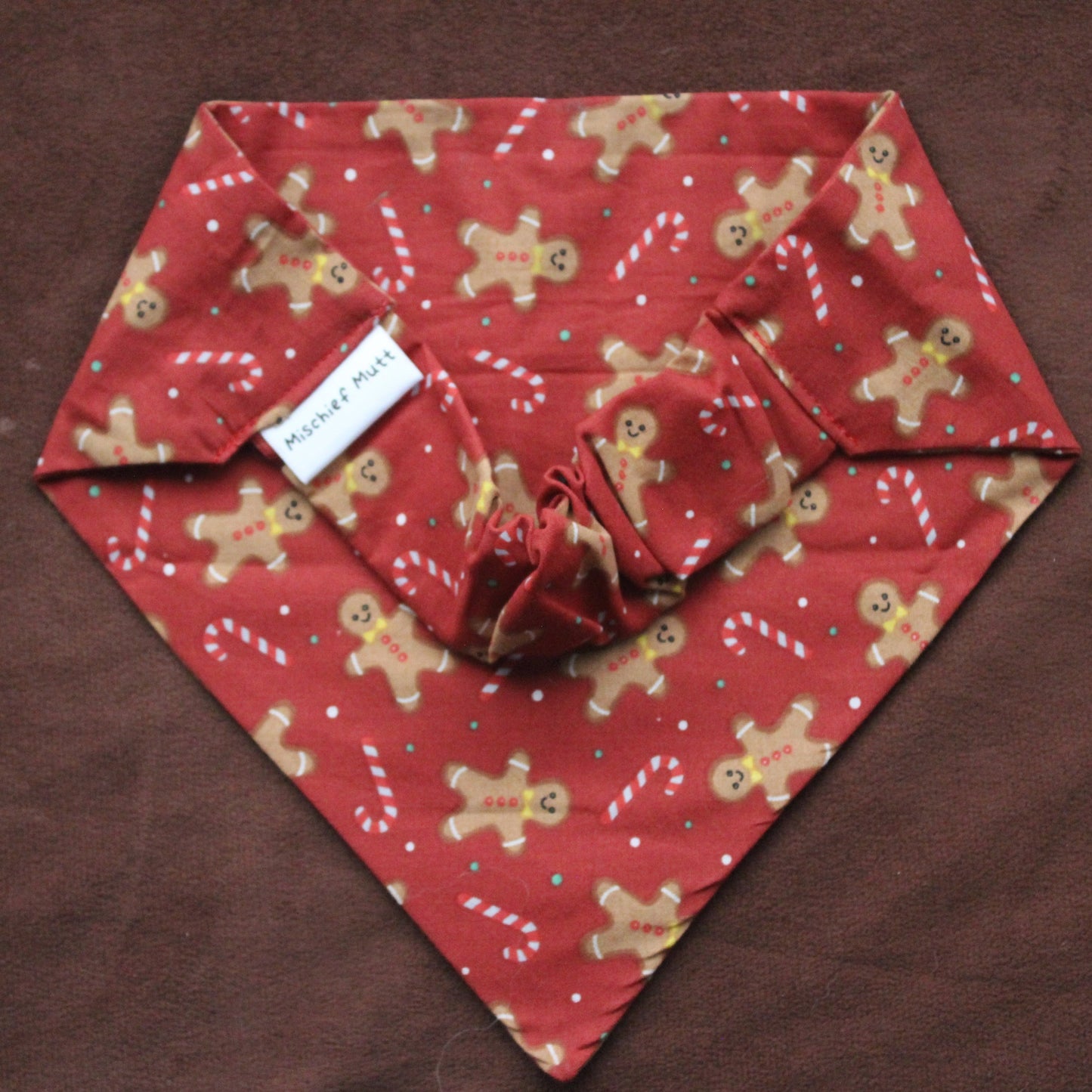 Red Gingerbread Cookie Scrunchie Dog Bandana