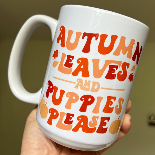 Autumn Leaves and Puppies Please Mug